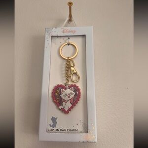 Disney The Aristocats Marie Heart Keychain Bag Charm Pink Cat Gold Charms #4007